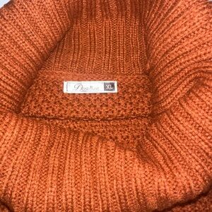 Orange Knit Turtleneck Cowl Sweater Tunic Burnt Fall Cabin Core
